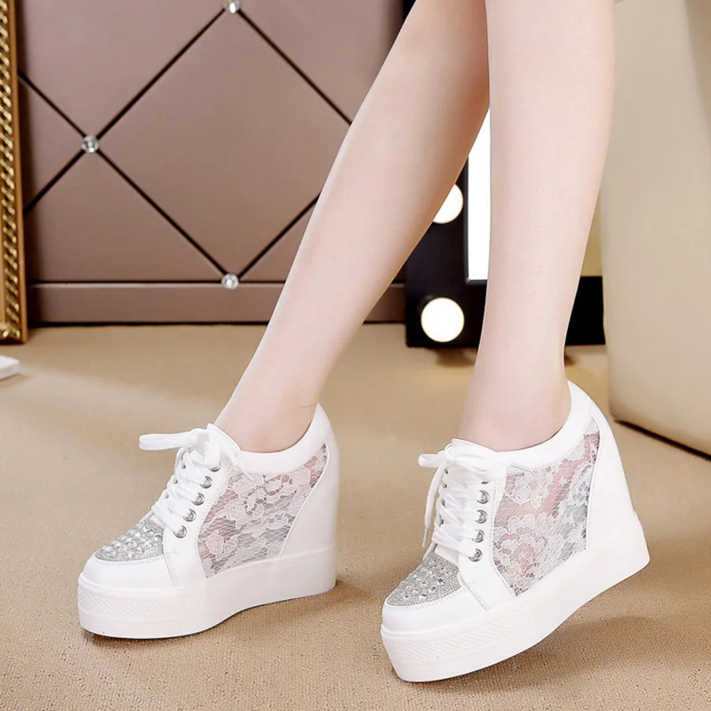 ラインストーン高さ増加プラットフォームスニーカー女性用、甘い - Crystal Mesh Fabric のレビューと価格