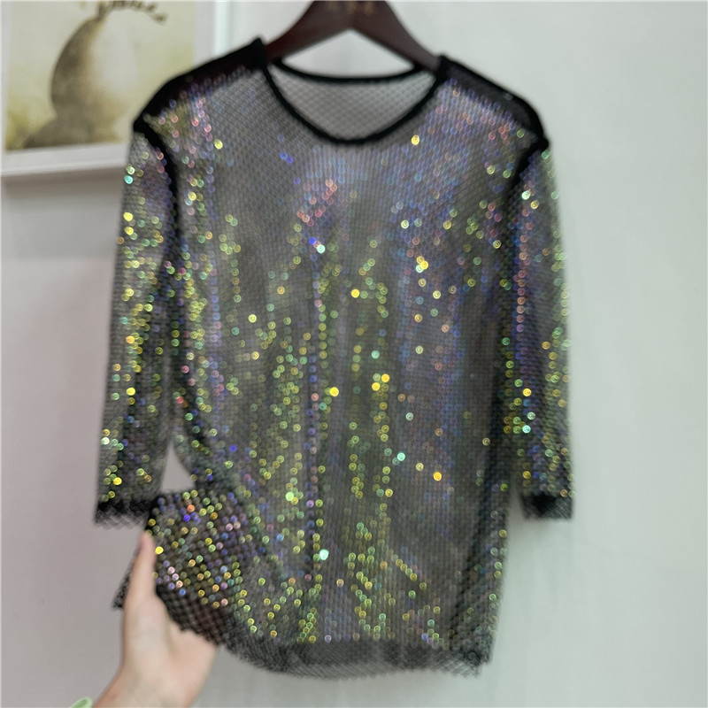 ColorShiny ダイヤモンド電気音節ベーシックシャツレ - Crystal Mesh Fabric のレビューと価格