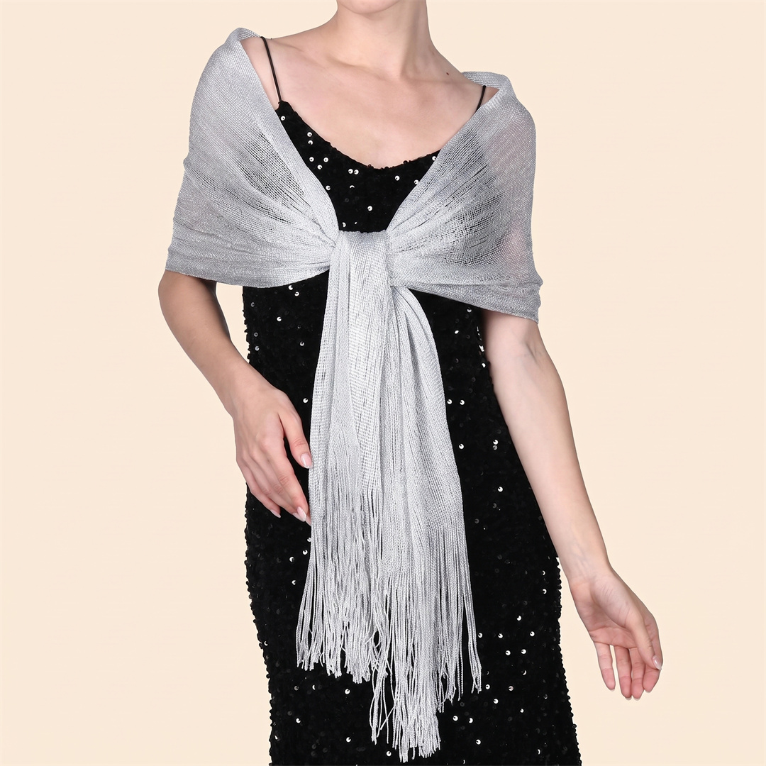 ファッションブライト日焼け止めショールヒジャブゴールドシルバ - Tassel Fringe Trim のレビューと価格
